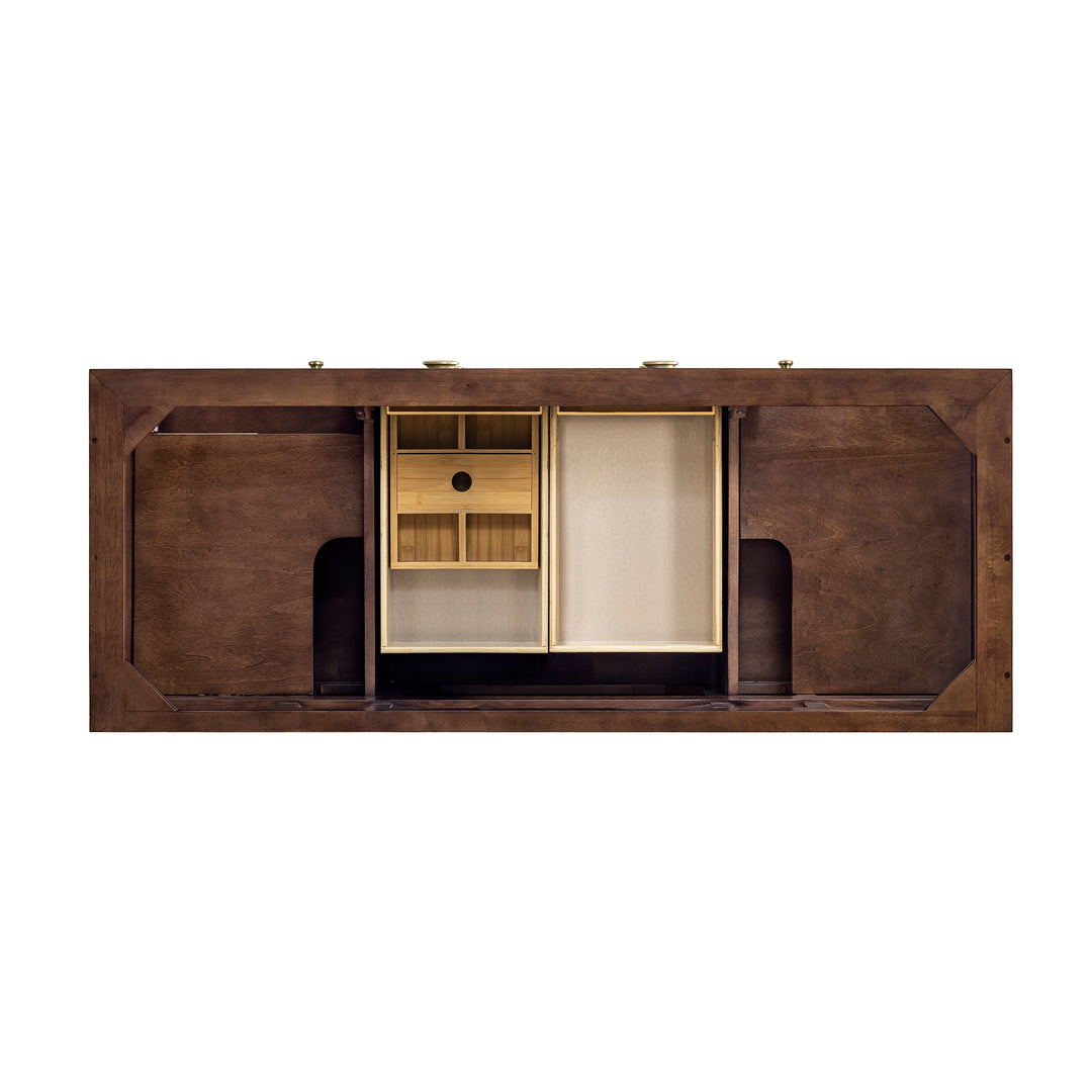 Amberly 60" Double Vanity, Mid-Century Walnut w/ 3 CM Victorian Silver Top w/FreePower Wireless Charger