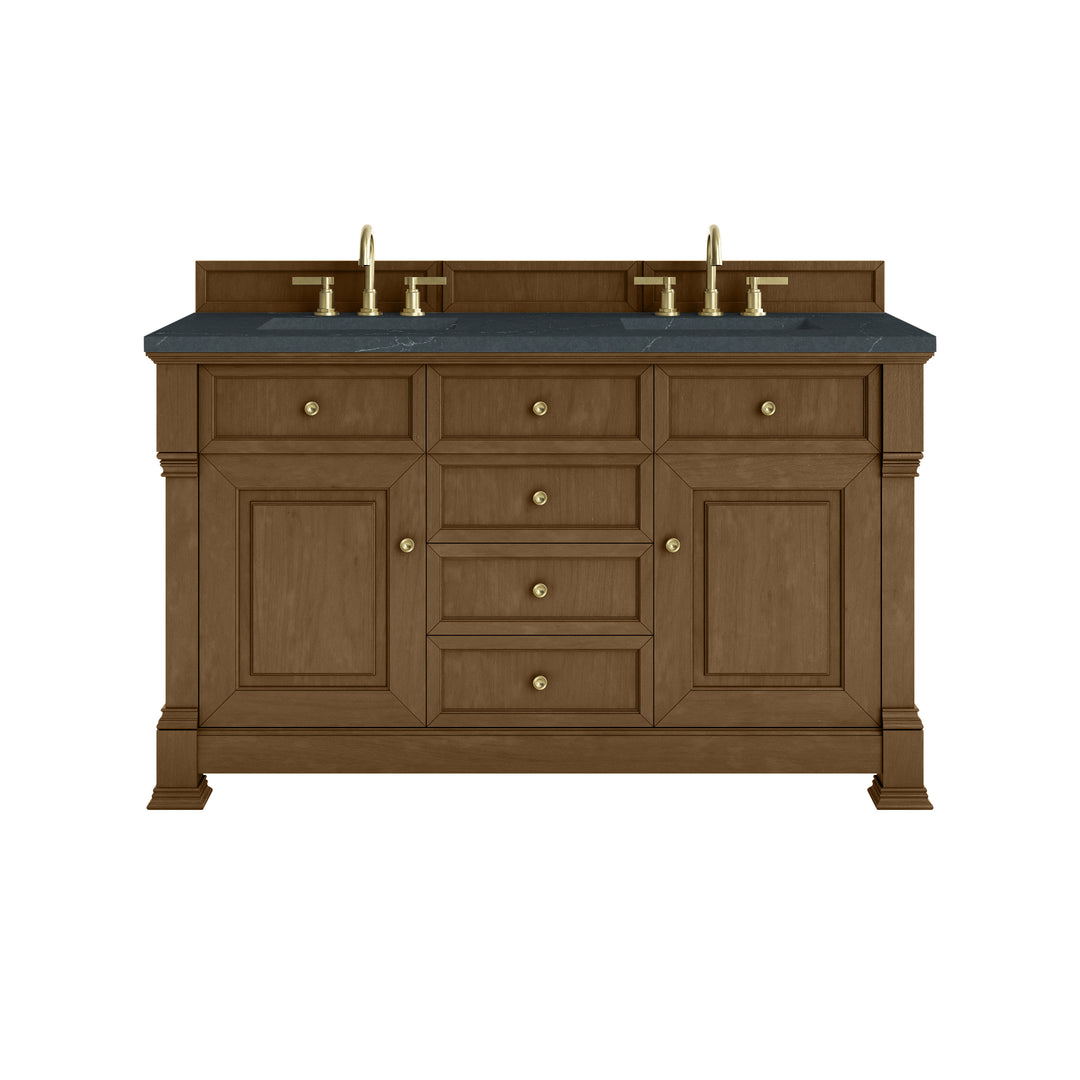 Brookfield 60" Double Vanity, Honey Oak w/3 CM Charcoal Soapstone Silestone® Top