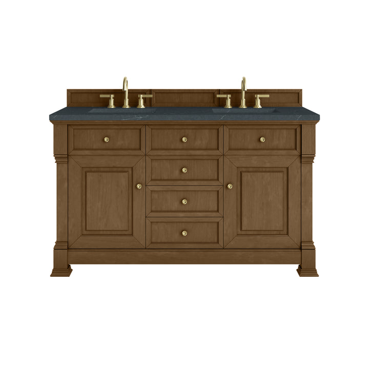 Brookfield 60" Double Vanity, Honey Oak w/3 CM Charcoal Soapstone Silestone® Top
