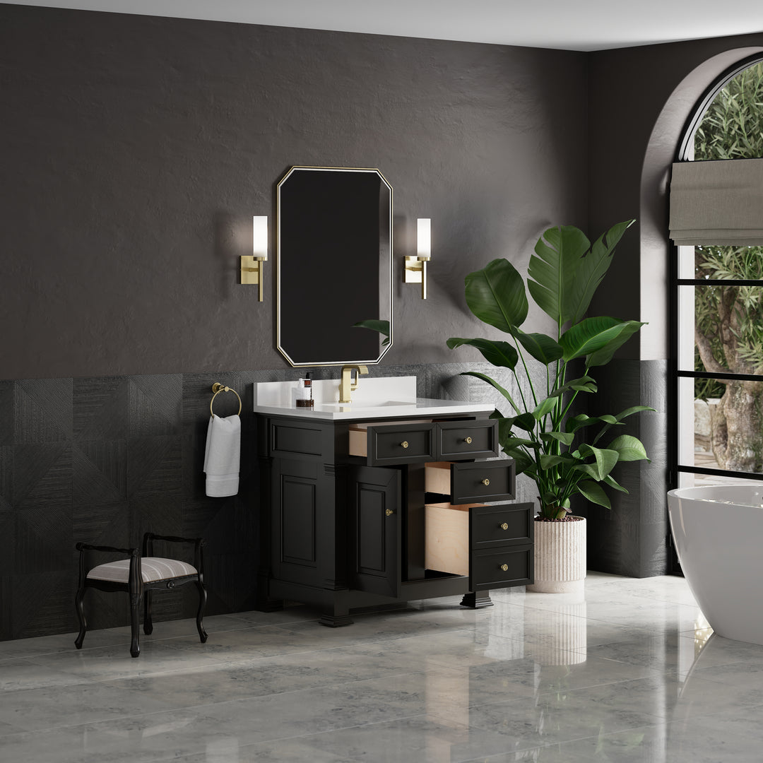 Brookfield 36" Single Vanity, Black Onyx w/ Single Hole 3 CM White Zeus Silestone® Top & Backsplash