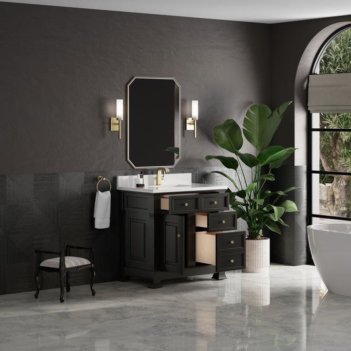 Brookfield 36" Single Vanity, Black Onyx w/ Single Hole 3 CM White Zeus Silestone® Top & Backsplash