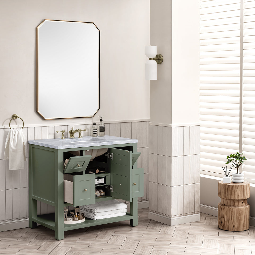 Breckenridge 36" Single Vanity, Smokey Celadon w/ 3 CM Carrara Marble Top