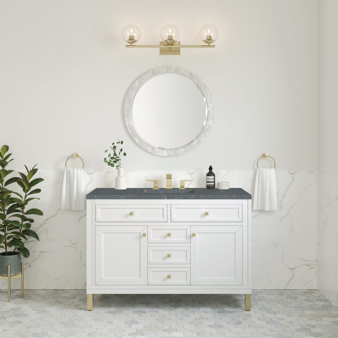 Chicago 48" Single Vanity, Glossy White, w/ 3 CM Parisien Bleu Silestone® Top