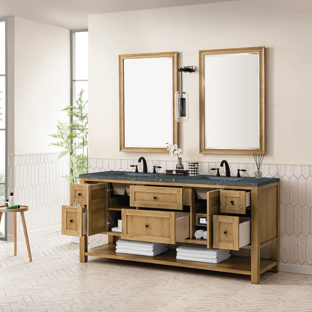 Breckenridge 72" Double Vanity, Light Natural Oak w/ 3 CM Parisien Bleu Top