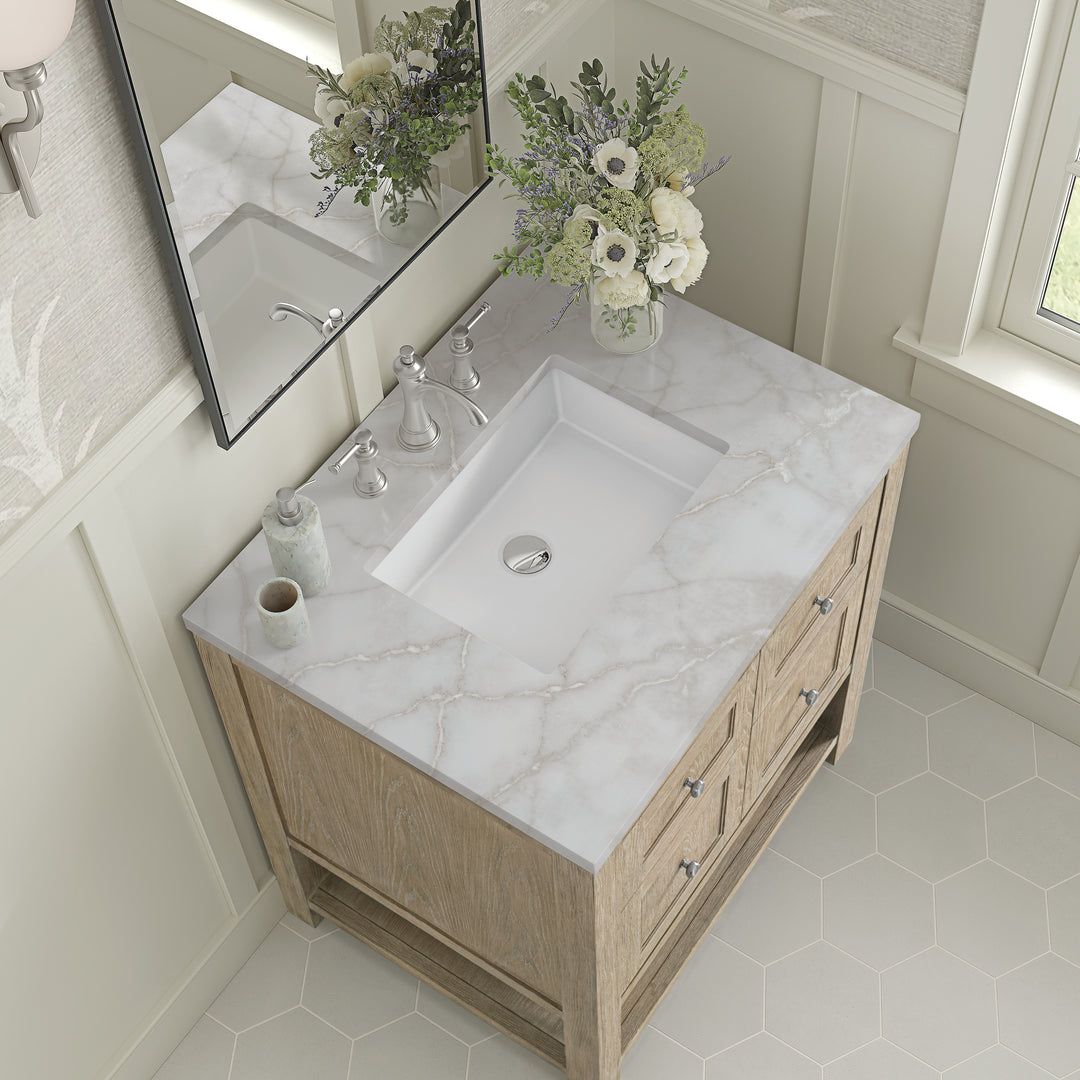 Breckenridge 30" Single Vanity, Whitewashed Oak w/ 3 CM Victorian Silver Silestone Top