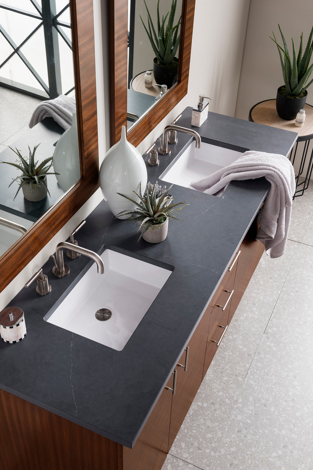 Metropolitan 72" Double Vanity, American Walnut w/ 3 CM Charcoal Soapstone Silestone Top
