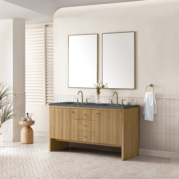 Hudson 60" Double Vanity, Light Natural Oak w/ 3 CM Parisien Bleu Top