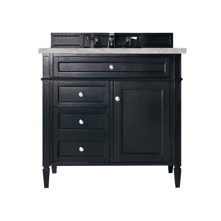 Brittany 36" Single Vanity, Black Onyx w/ 3 CM Victorian Silver Silestone Top