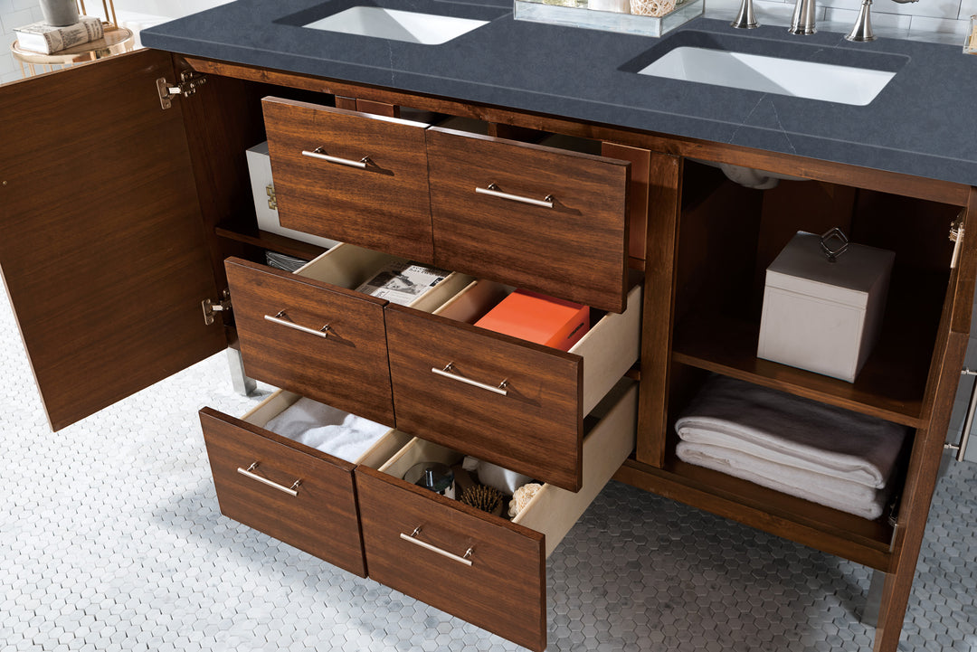 Metropolitan 60" Double Vanity, American Walnut w/ 3 CM Charcoal Soapstone Silestone Top