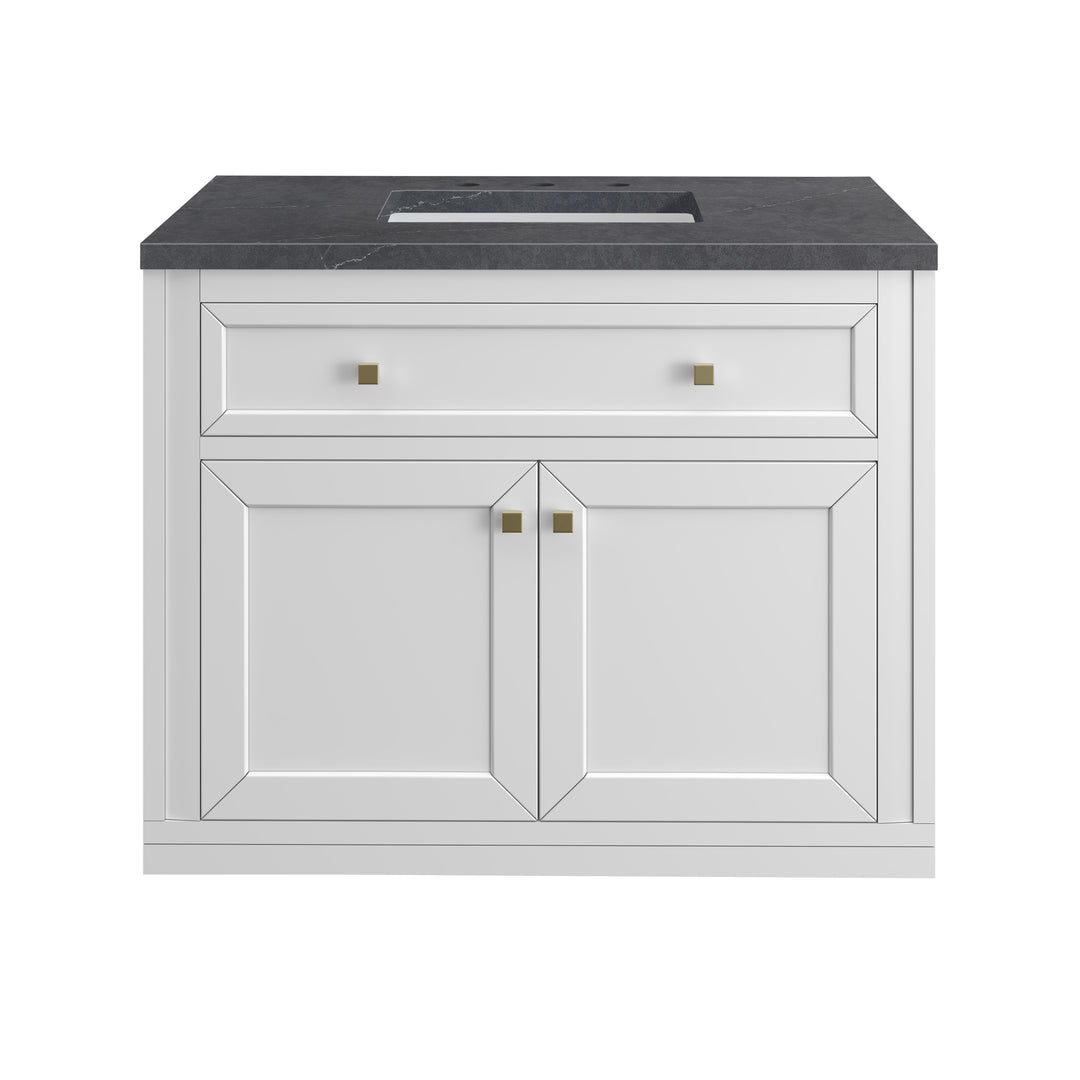 Chicago 36" Single Vanity, Glossy White, w/ 3 CM Charcoal Soapstone Silestone® Top