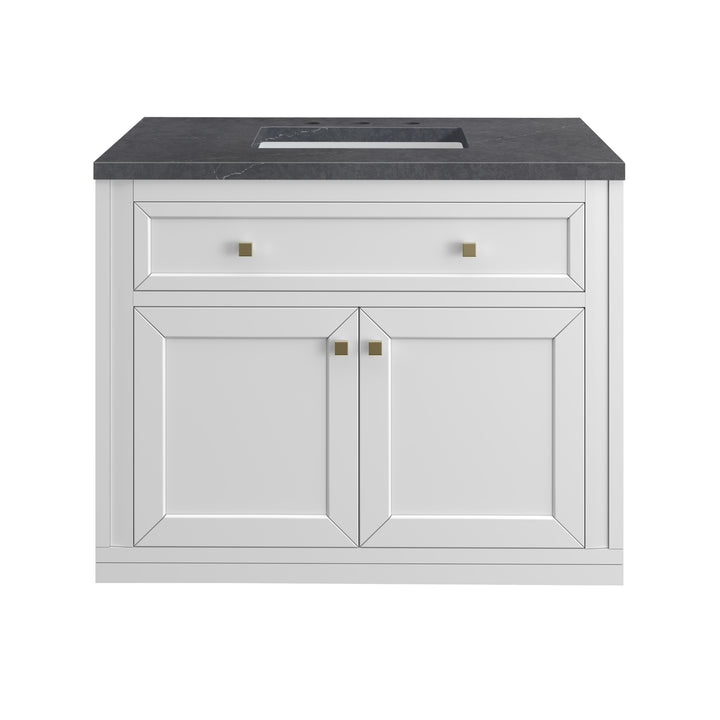 Chicago 36" Single Vanity, Glossy White, w/ 3 CM Charcoal Soapstone Silestone® Top