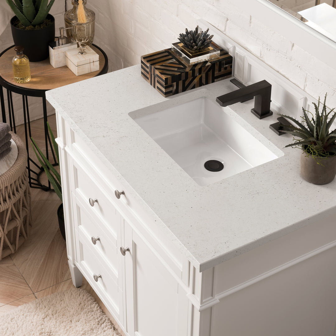 Brittany 36" Single Vanity, Bright White w/ 3 CM Lime Delight Silestone Top