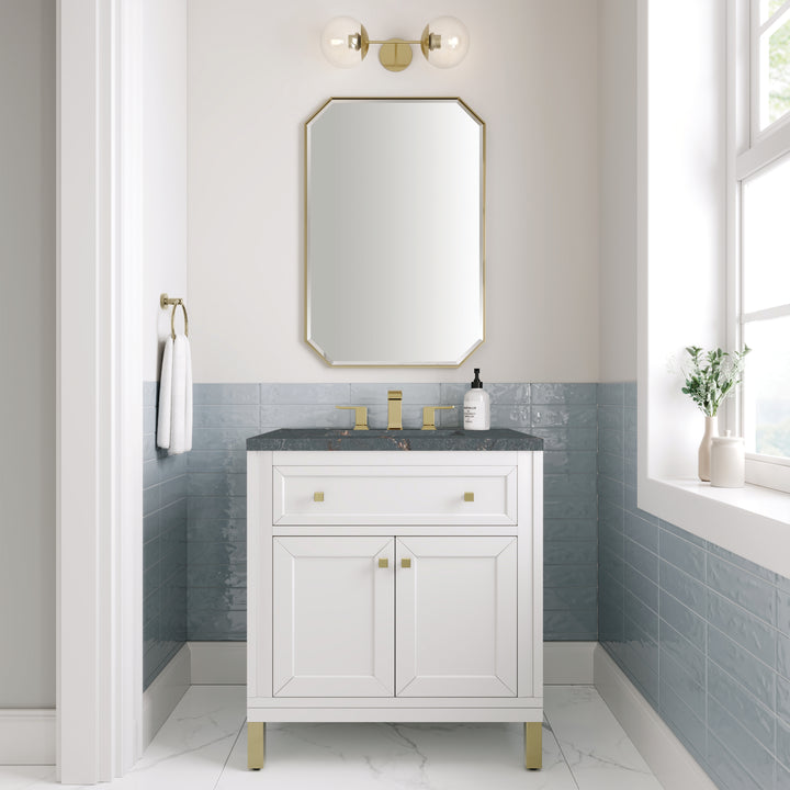 Chicago 30" Single Vanity, Glossy White, w/ 3 CM Parisien Bleu Silestone® Top