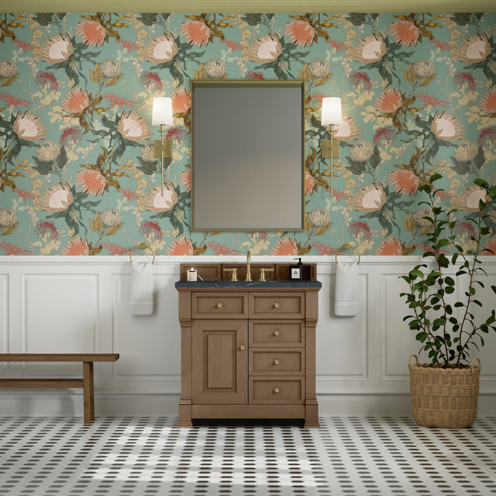 Brookfield 36" Single Vanity, Pecan w/3 CM Charcoal Soapstone Silestone® Top