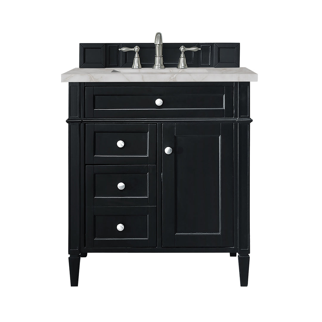 Brittany 30" Single Vanity, Black Onyx, w/ 3 CM Victorian Silver Silestone Top