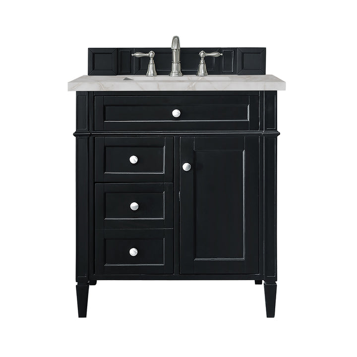 Brittany 30" Single Vanity, Black Onyx, w/ 3 CM Victorian Silver Silestone Top