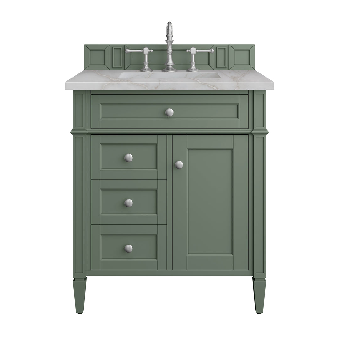 Brittany 30" Single Vanity, Smokey Celadon w/ 3 CM Victorian Silver Top