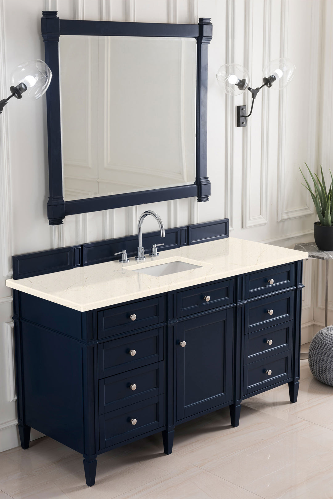 Brittany 60" Single Vanity, Victory Blue w/ 3 CM Eternal Marfil Silestone Top