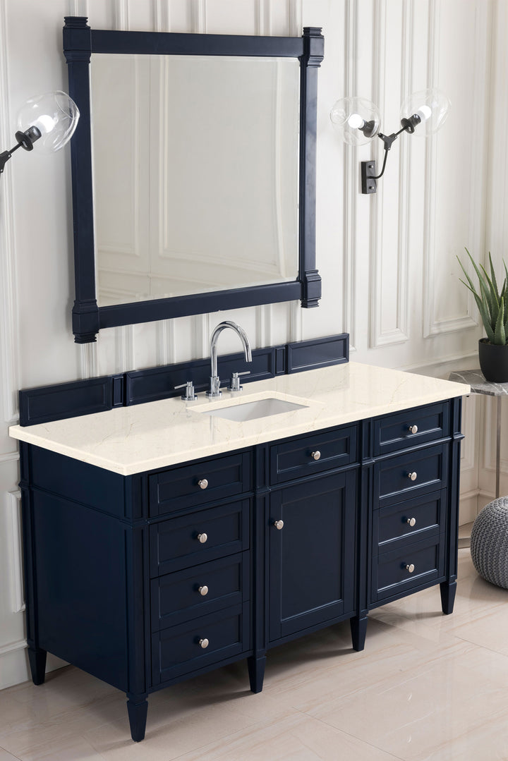 Brittany 60" Single Vanity, Victory Blue w/ 3 CM Eternal Marfil Silestone Top