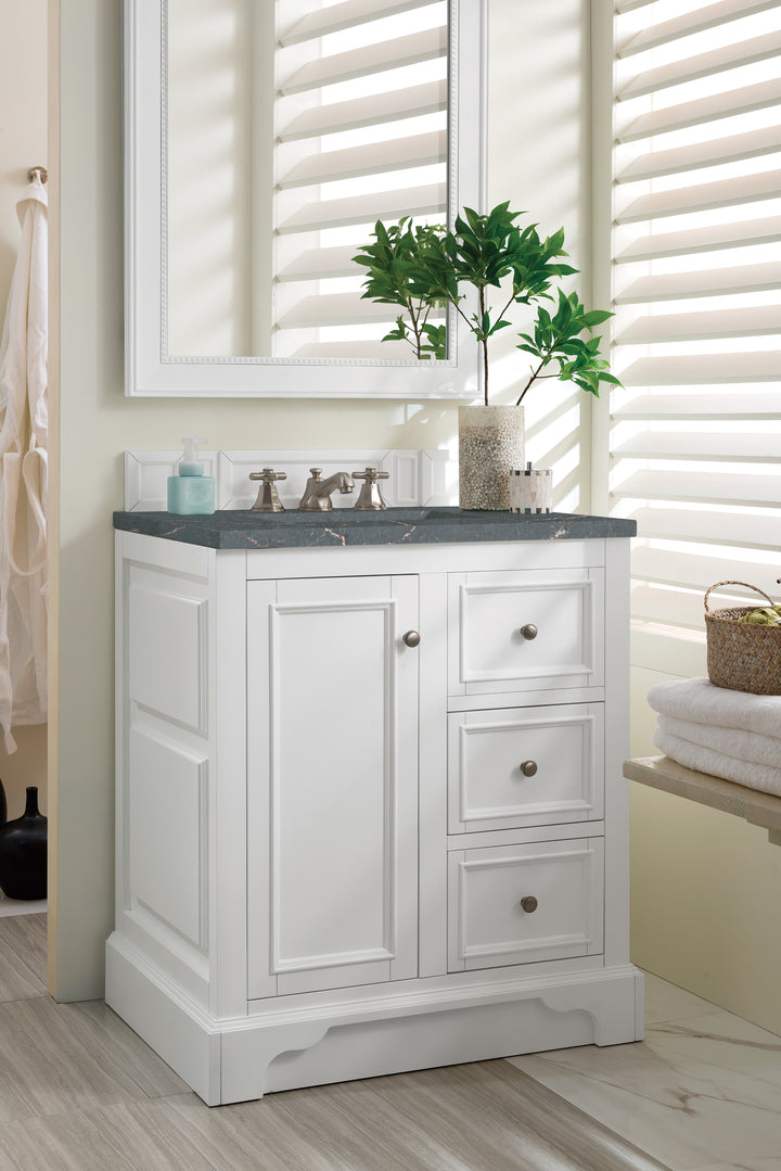 De Soto 30" Single Vanity, Bright White w/ 3 CM Parisien Bleu Silestone Top