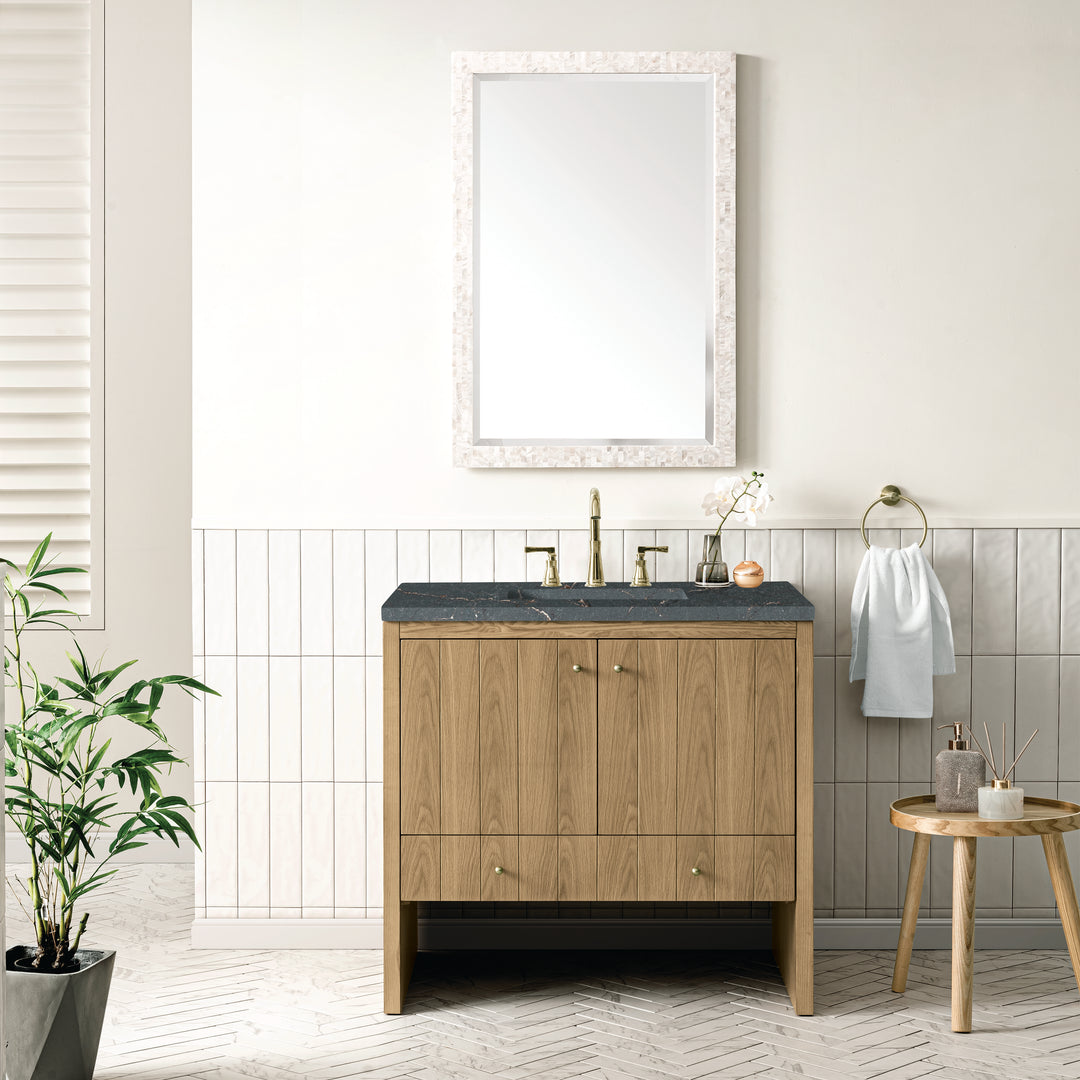 Hudson 36" Single Vanity, Light Natural Oak w/ 3 CM Parisien Bleu Top