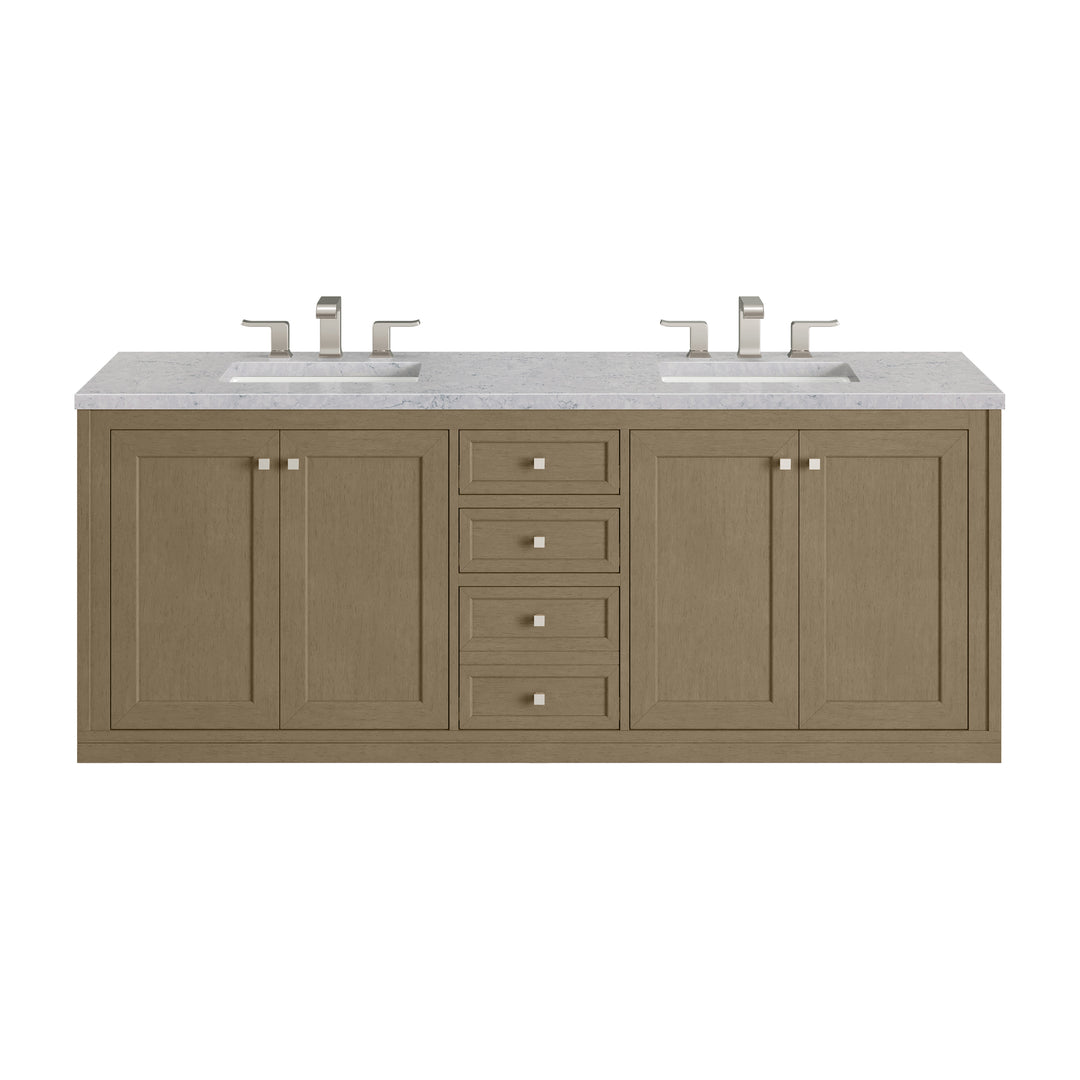 Chicago 72" Double Vanity, Walnut Whisper, w/ 3 CM Eternal Jasmine Pearl Silestone® Top