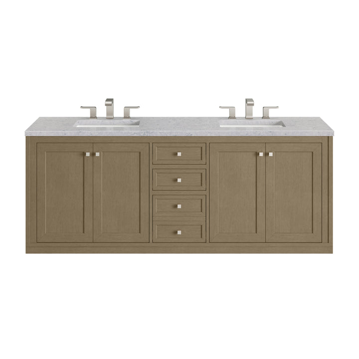 Chicago 72" Double Vanity, Walnut Whisper, w/ 3 CM Eternal Jasmine Pearl Silestone® Top