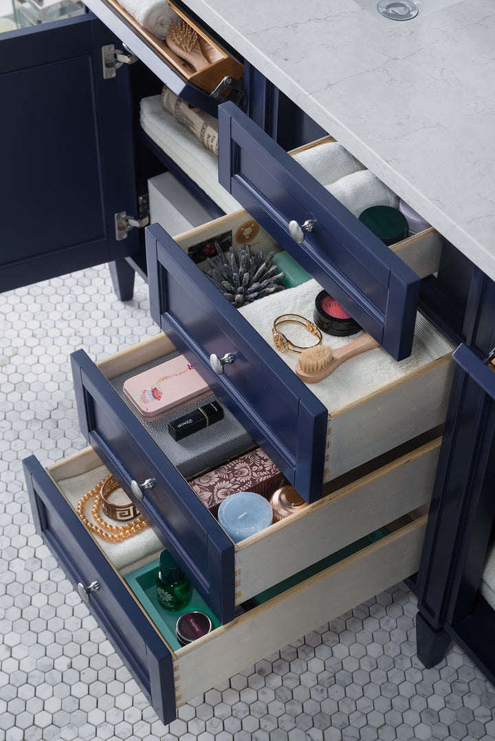 Brittany 60" Double Vanity, Victory Blue w/ 3 CM Eternal Jasmine Pearl Silestone Top w/FreePower Wireless Charger