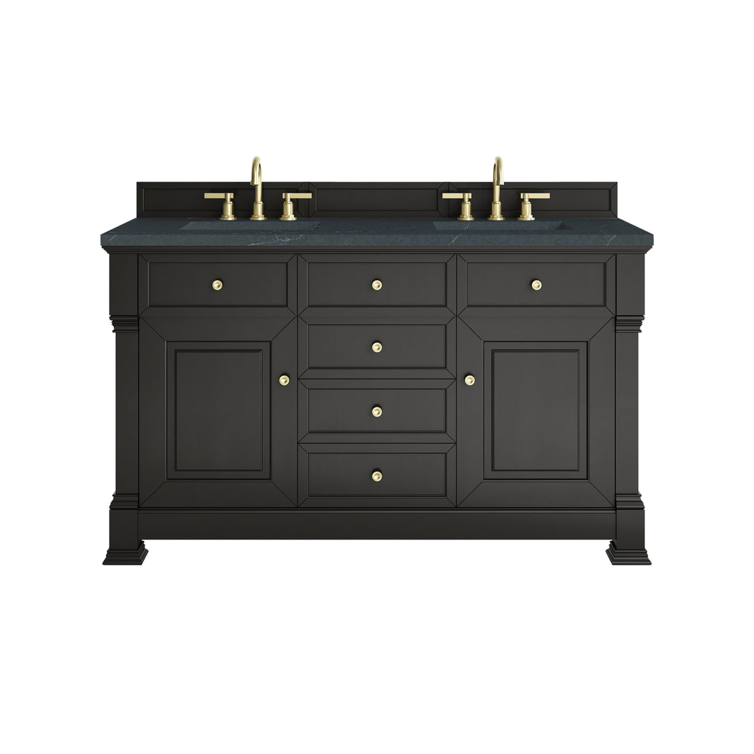 Brookfield 60" Double Vanity, Black Onyx w/3 CM Charcoal Soapstone Silestone® Top