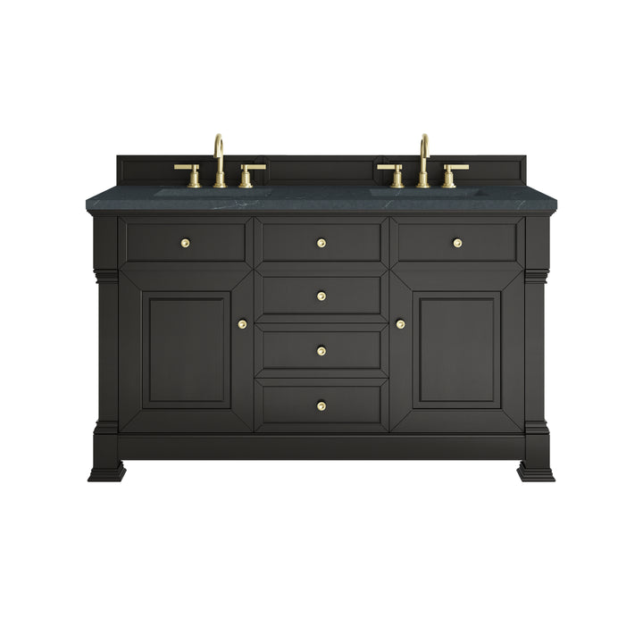 Brookfield 60" Double Vanity, Black Onyx w/3 CM Charcoal Soapstone Silestone® Top