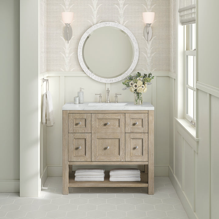 Breckenridge 36" Single Vanity, Whitewashed Oak w/ 3 CM Ethereal Noctis Silestone Top