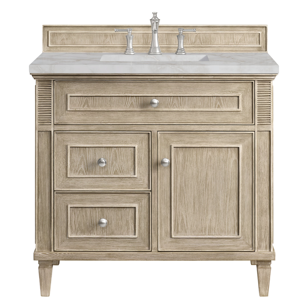 Lorelai 36" Single Vanity, Whitewashed Oak w/ 3 CM Victorian Silver Silestone Top