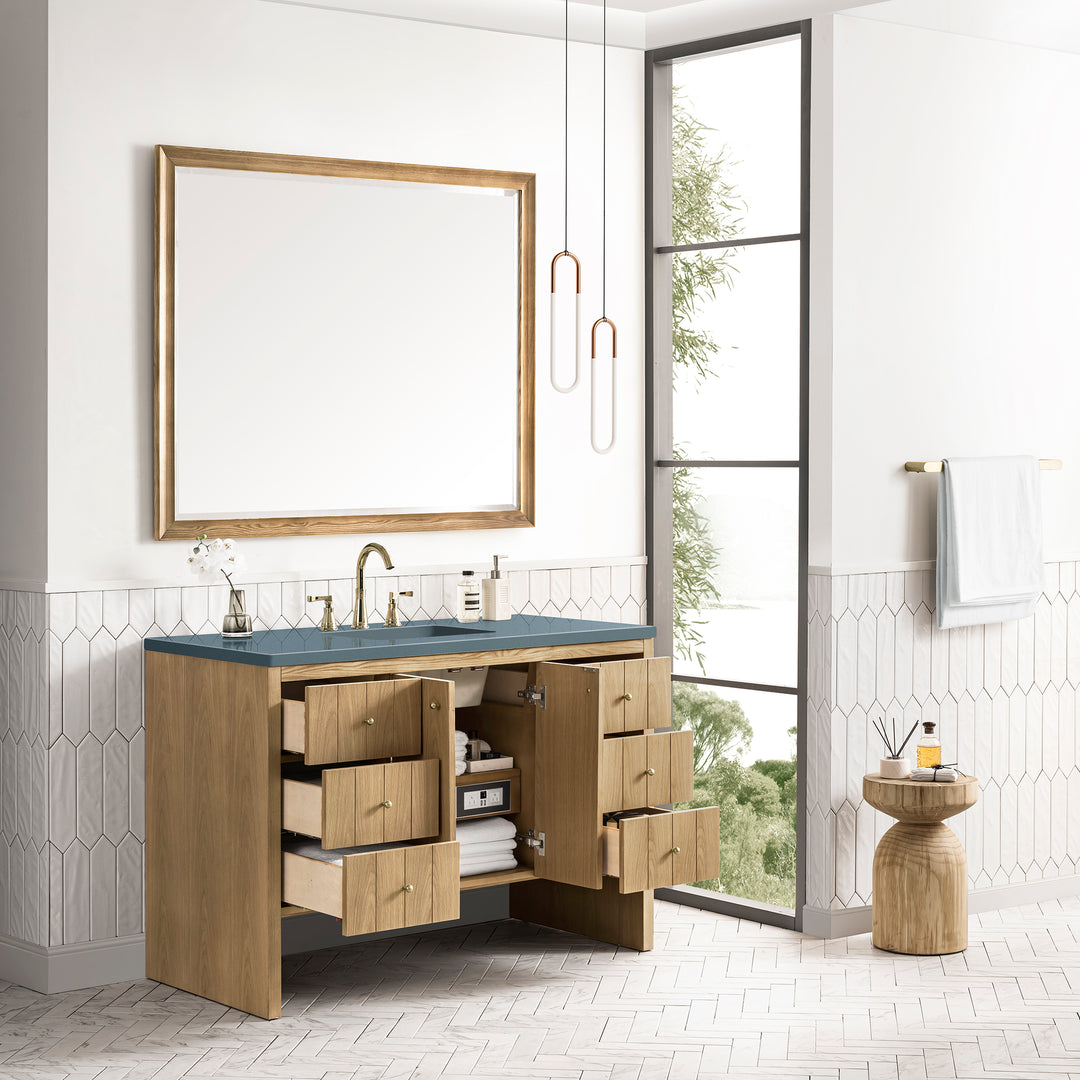 Hudson 48" Single Vanity, Light Natural Oak w/ 3 CM Cala Blue Top