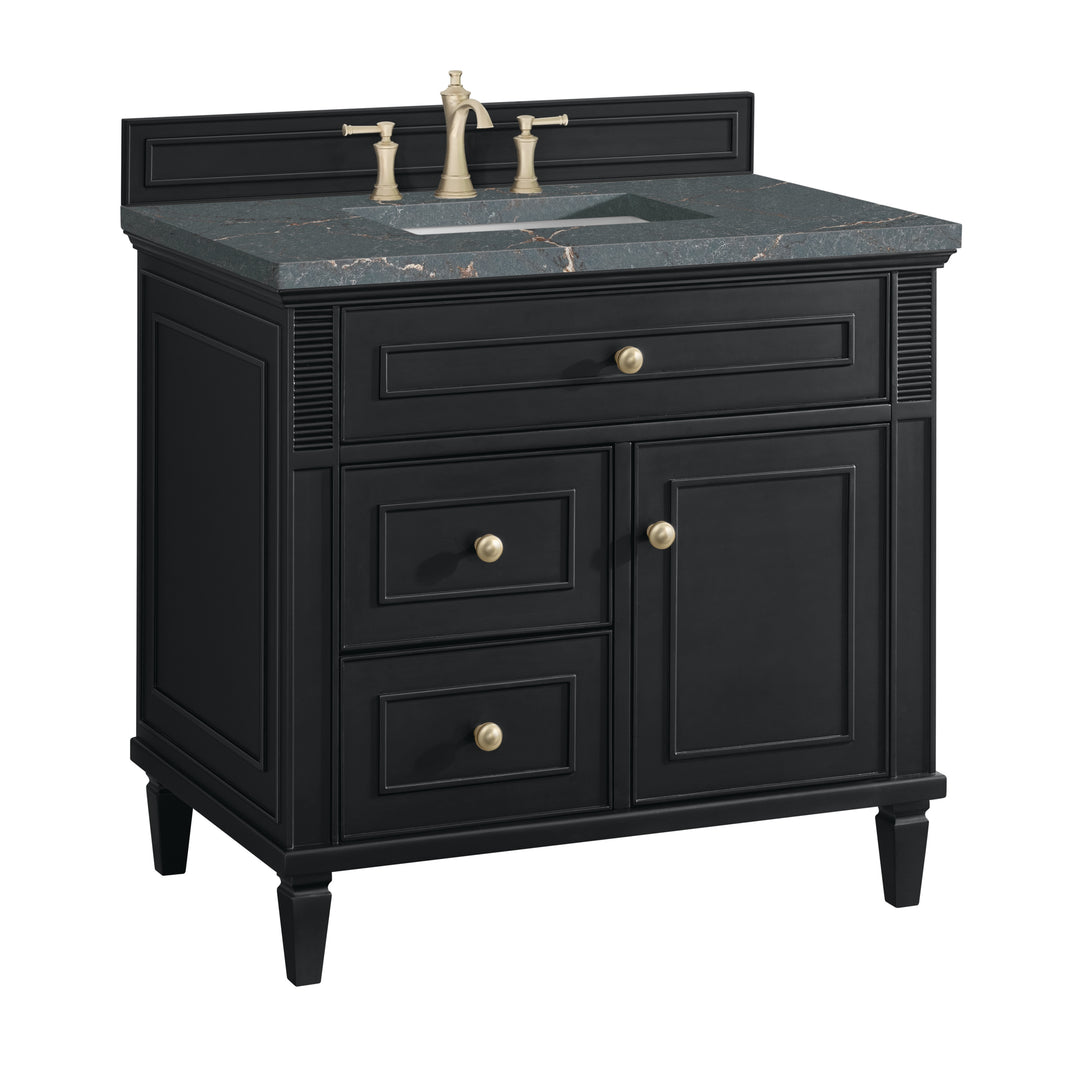 Lorelai 36" Single Vanity, Black Onyx w/ 3 CM Parisien Bleu Silestone Top