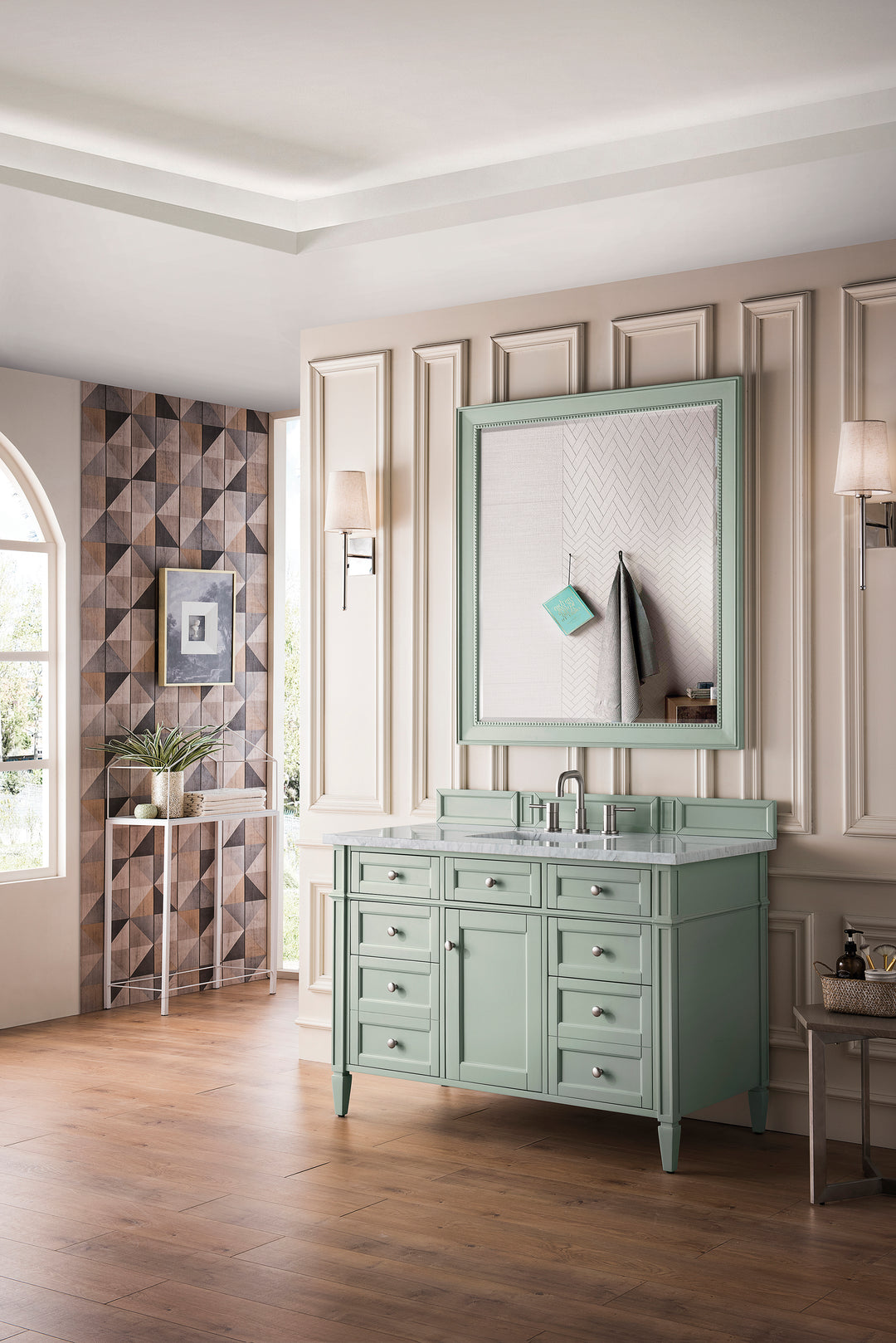 Brittany 48" Single Vanity, Sage Green w/ 3 CM Carrara Marble Top