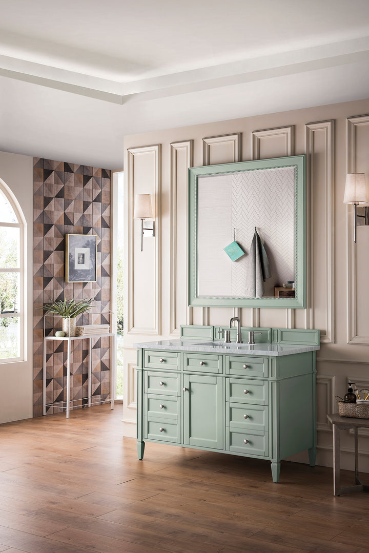 Brittany 48" Single Vanity, Sage Green w/ 3 CM Carrara Marble Top
