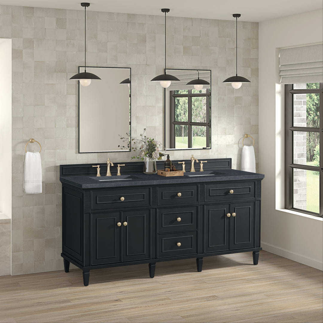 Lorelai 72" Double Vanity, Black Onyx w/ 3 CM Charcoal Soapstone Silestone Top