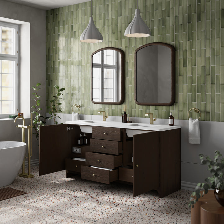 Gracyn 72" Double Vanity, Sable, w/ 3 CM White Zeus Quartz Top