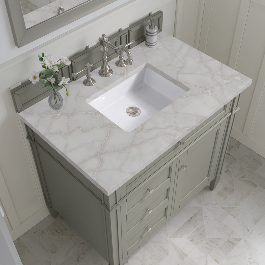 Brittany 36" Single Vanity, Urban Gray w/ 3 CM Victorian Silver Silestone Top