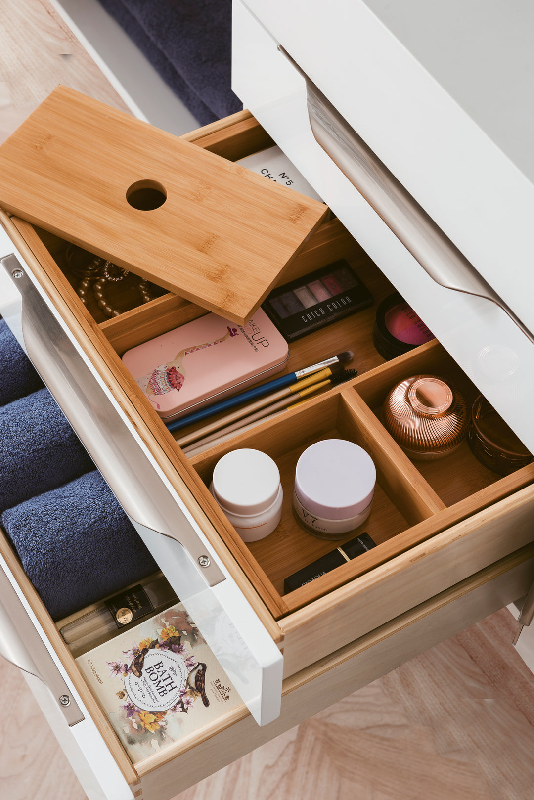 Columbia 59" Double Wall Mount Vanity, Glossy White, Brushed Nickel w/ Glossy White Composite Stone Top