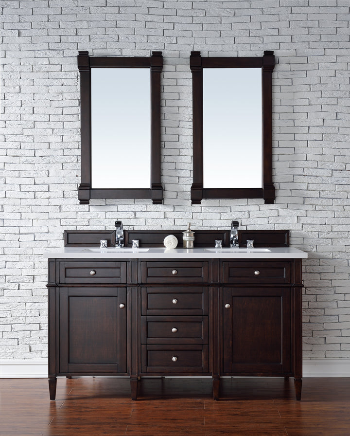 Brittany 60" Double Vanity, Burnished Mahogany w/ 3 CM White Zeus Silestone Top