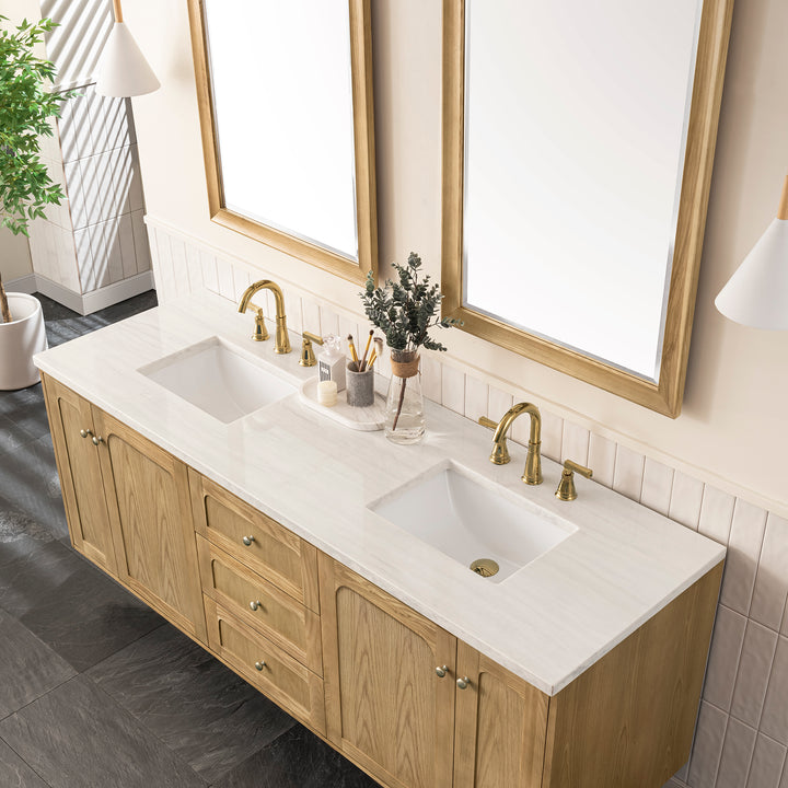 Laurent 72" Double Vanity, Light Natural Oak w/ 3 CM Arctic Fall Top