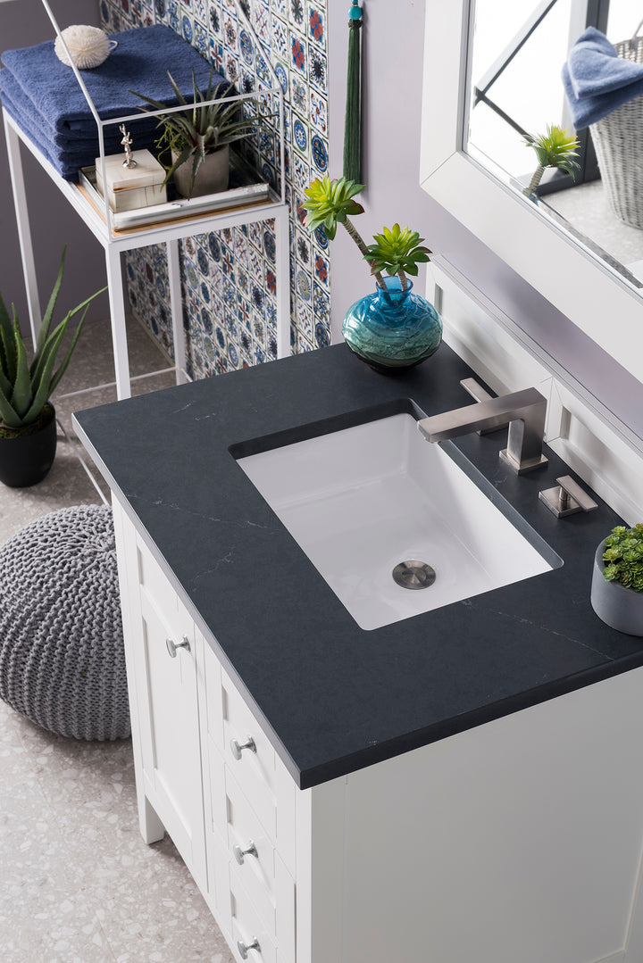 Palisades 30" Single Vanity, Bright White w/ 3 CM Charcoal Soapstone Silestone Top