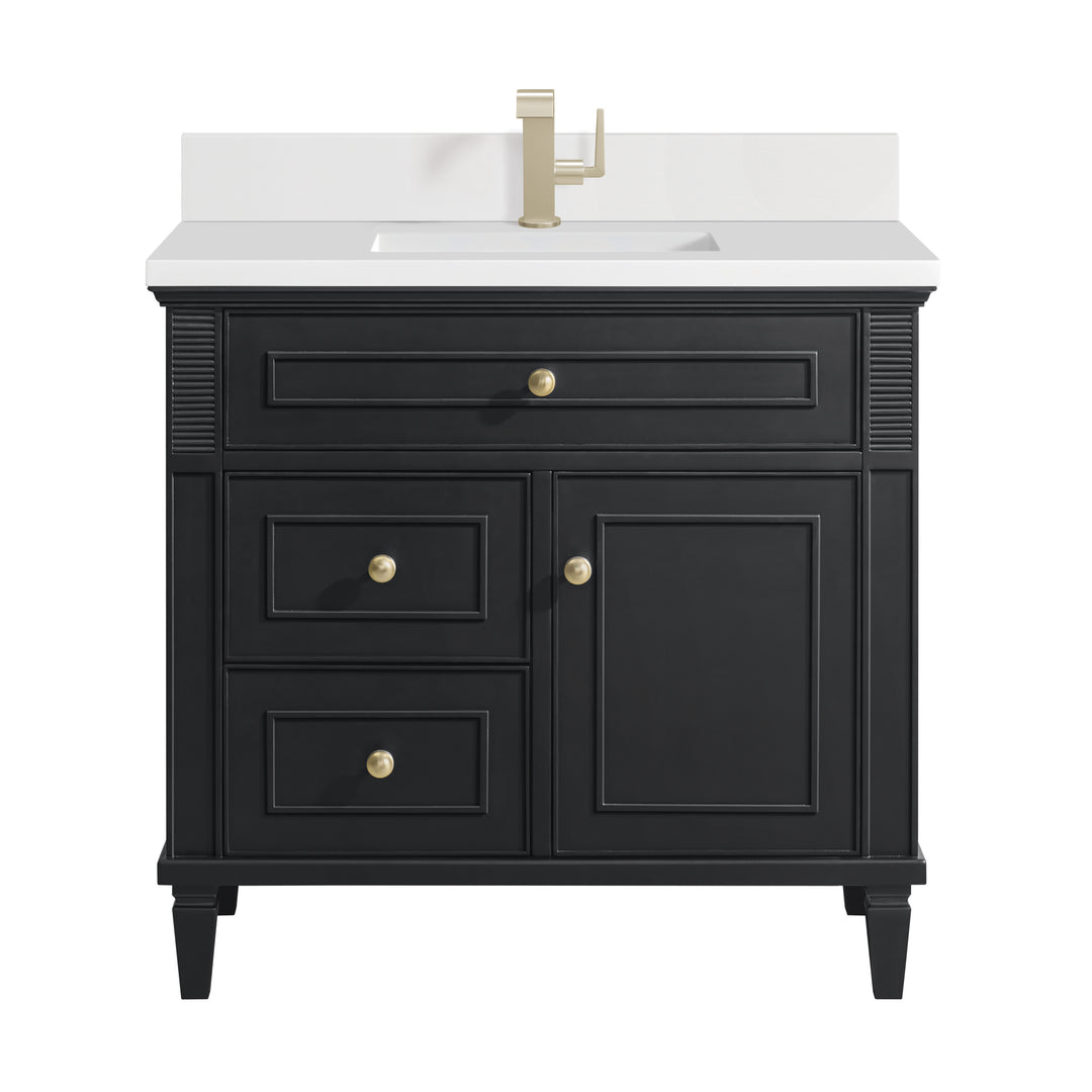 Lorelai 36" Single Vanity, Black Onyx w/ Single Hole 3 CM White Zeus Silestone Top & Backsplash