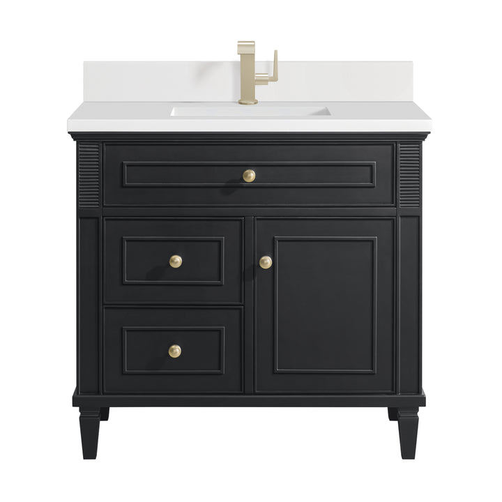 Lorelai 36" Single Vanity, Black Onyx w/ Single Hole 3 CM White Zeus Silestone Top & Backsplash