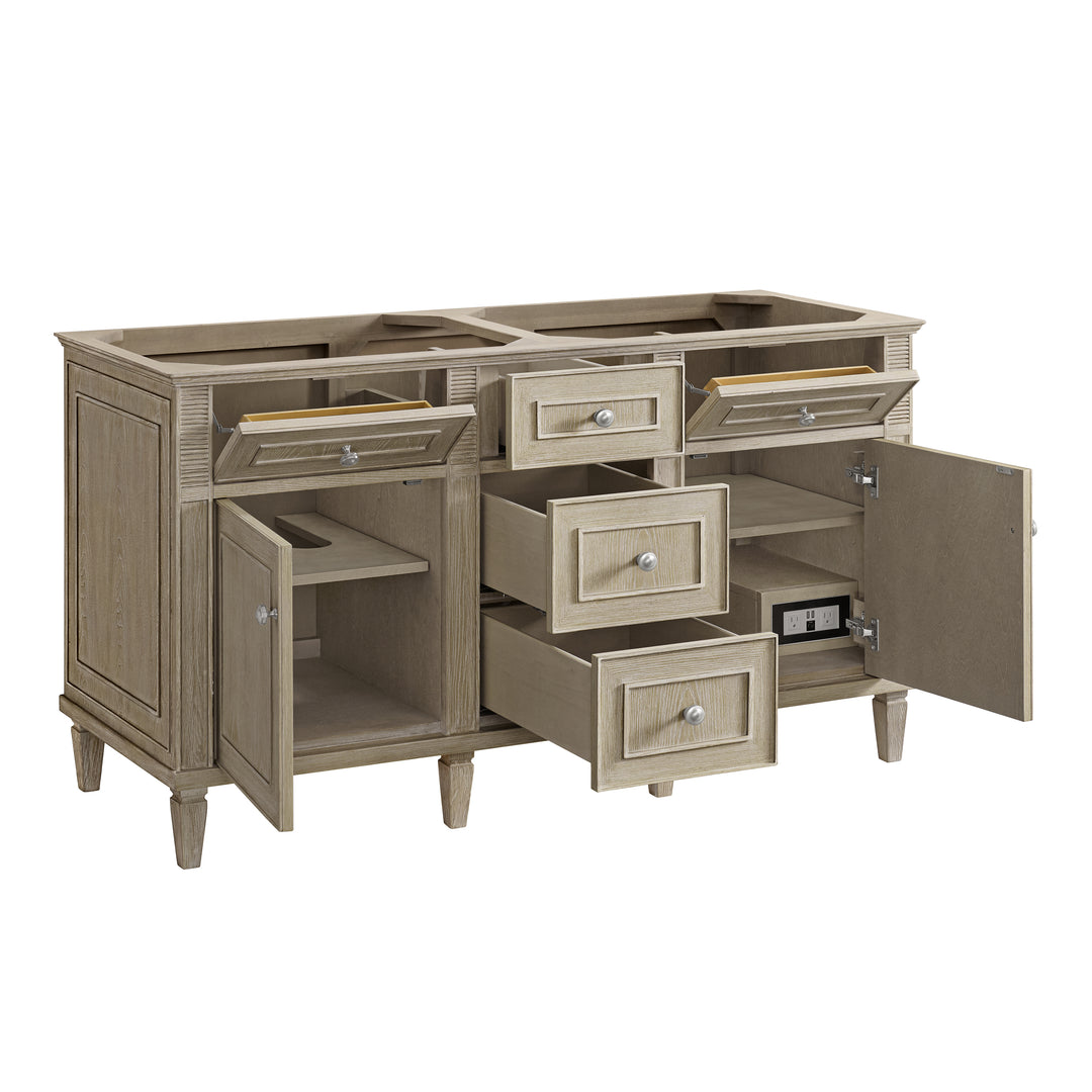 Lorelai 60" Double Vanity, Whitewashed Oak w/ 3 CM White Zeus Silestone Top