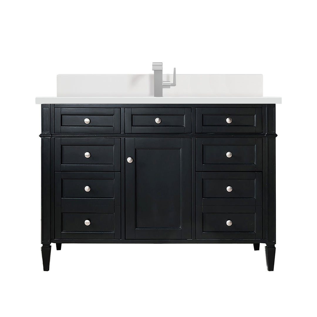 Brittany 48" Single Vanity, Black Onyx w/ Single Hole 3 CM White Zeus Silestone Top & Backsplash