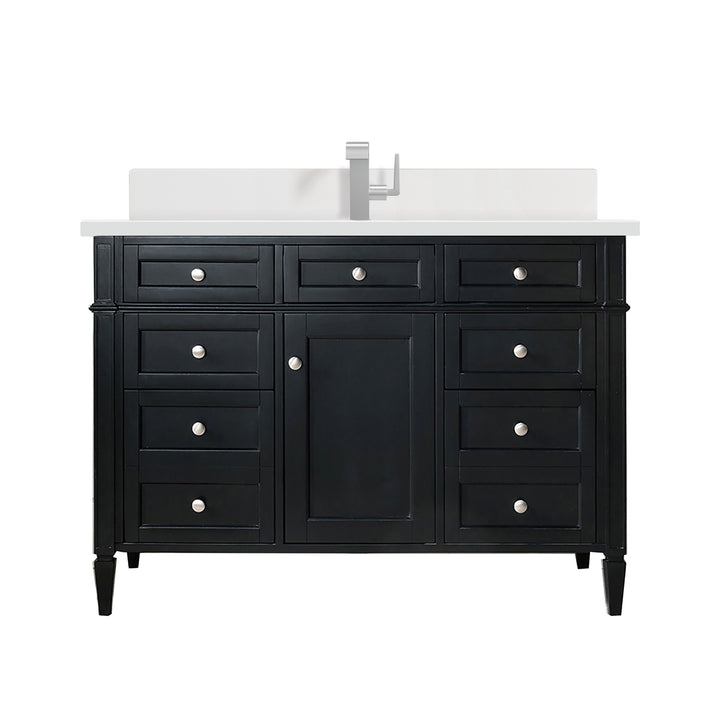 Brittany 48" Single Vanity, Black Onyx w/ Single Hole 3 CM White Zeus Silestone Top & Backsplash