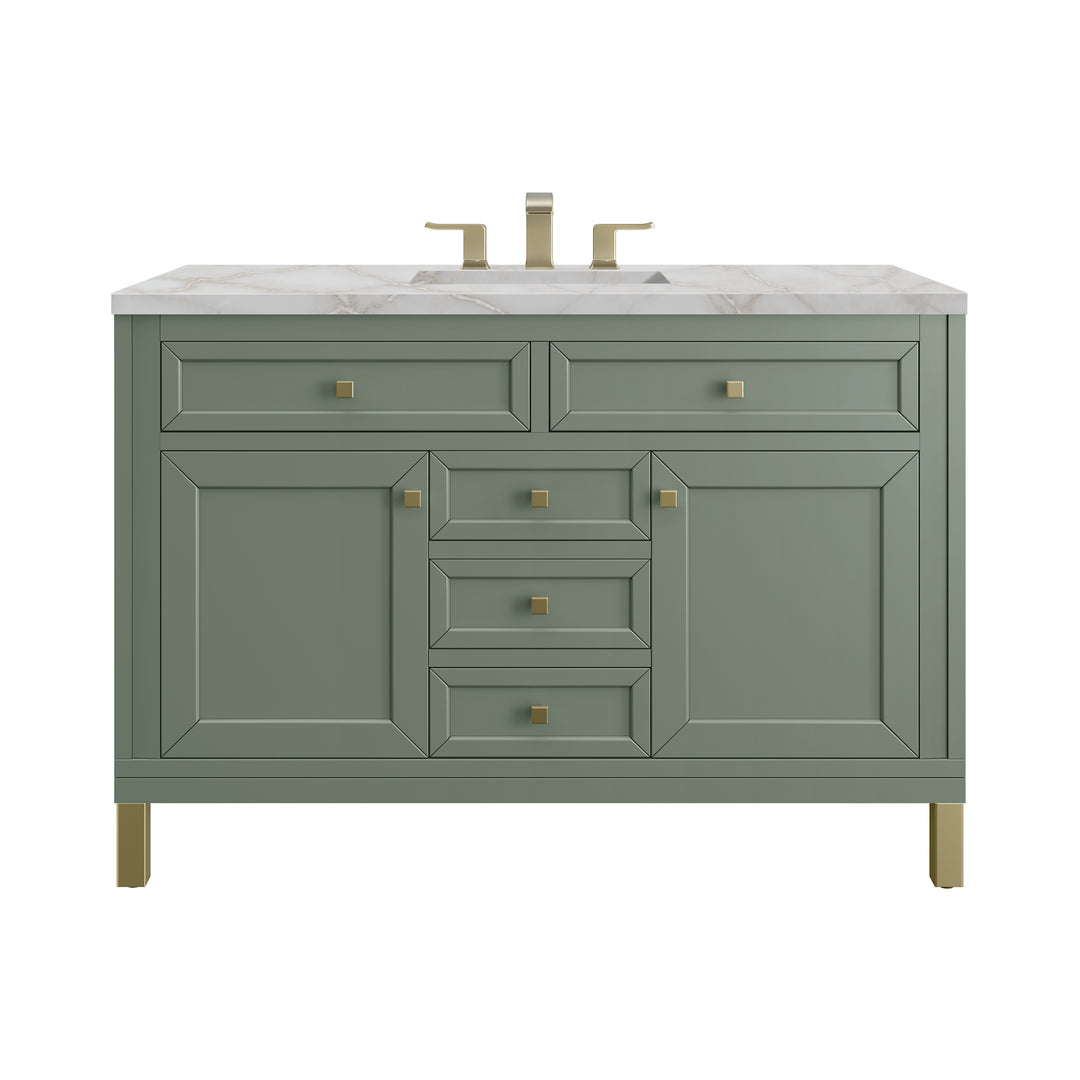 Chicago 48" Single Vanity, Smokey Celadon, w/ 3 CM Victorian Silver Silestone® Top w/FreePower Wireless Charger