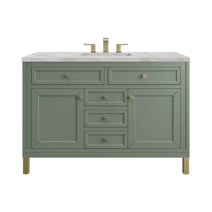 Chicago 48" Single Vanity, Smokey Celadon, w/ 3 CM Victorian Silver Silestone® Top w/FreePower Wireless Charger